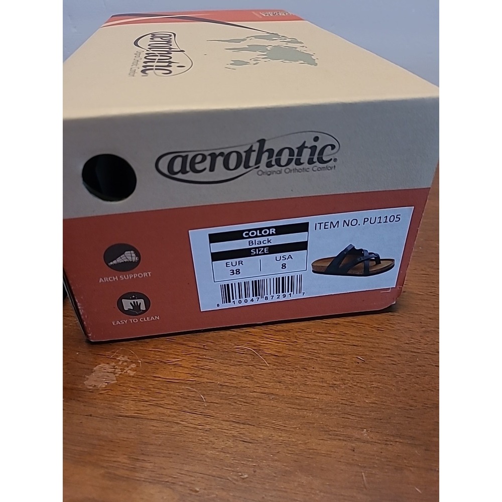 Aerothotic CorkSlides Womens Sz8 Black Synthetic Leather Arch Support PU1105 NIB - Picture 6 of 7